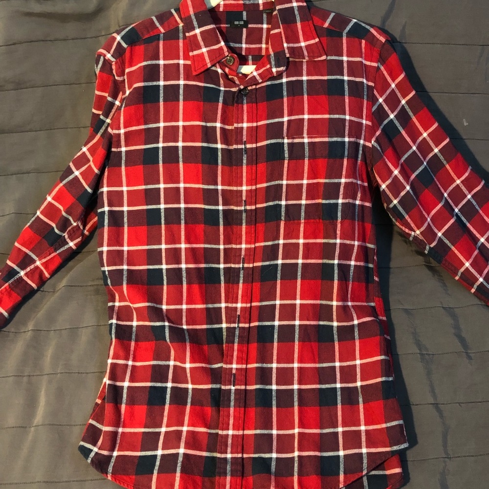 Red grid casual shirt by Uniqlo